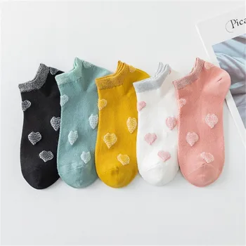 

Summer Cotton Socks Women Simple Heart Pattern Socks Low Cut Invisible Boat Socks Breathable Pink Socks Ankle Socks