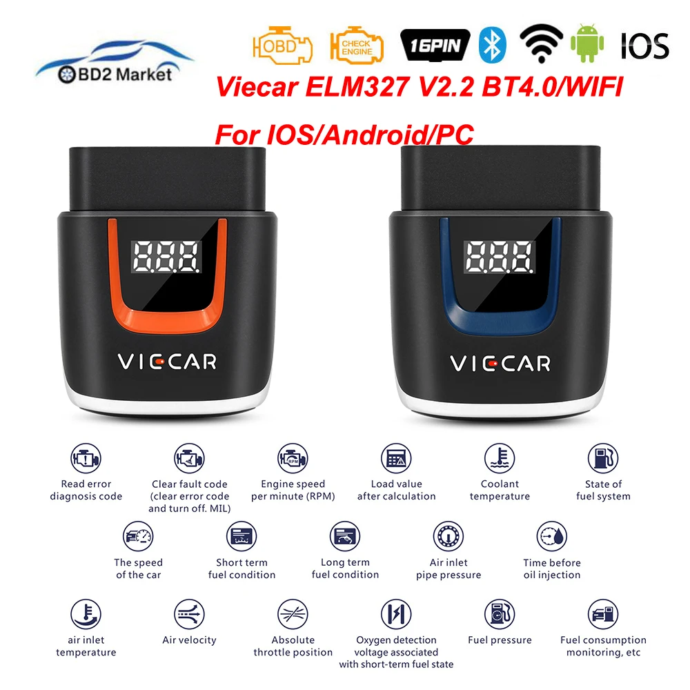 Viecar ELM327 V2.2 VP003 VP004 Bluetooth 4 0/WIFI сканер ELM 327 OBD II/EOBD Поддержка для Android/iOS OBD2