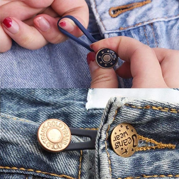 

6pcs Fashion Snap Buttons Pants Retractable Letters Carved Waist Extension Buttons Adjustable Denim Metal Buttons