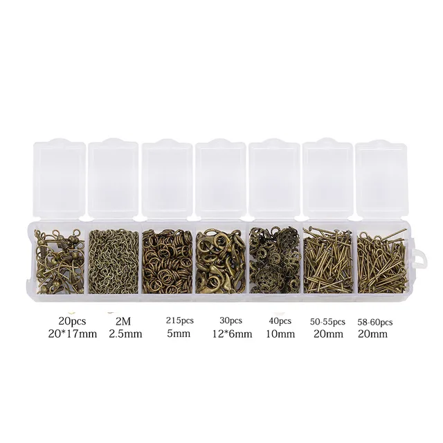 Alloy Accessories Jewelry Findings Set Repair Tools Lobster Clasp Open Jump Rings Earring Hooks for DIY Jewelry Making Supplies Bronze