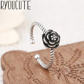 

Boho Vintage 925 Sterling Silver Rose Flower Rings for Women Lover Finger Ring Valentines Day Gifts