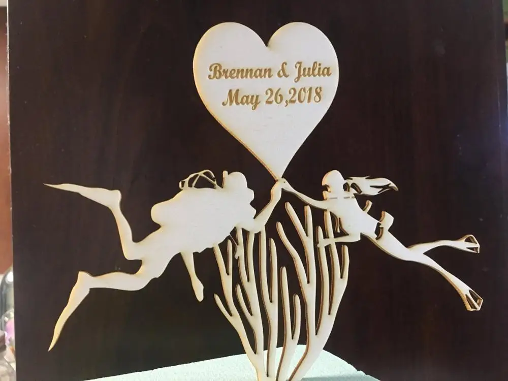 

Топпер для торта с гравировкой на заказ, топперы для торта с аквалангом, топперы для свадебного торта, украшения для торта с аквалангом