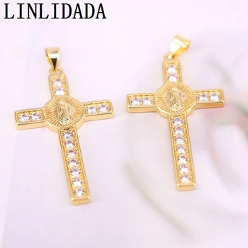 

New Style 10Pcs Gold color necklace jewelry women /men fashion Jesus Cross crystal Zircon pendant necklace gift