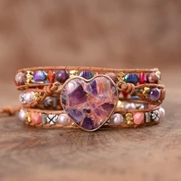 Romantic Love Heart Stones Wrap Bracelets Female Lucky Beads Triple Wristband