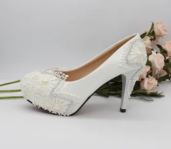

Lace women's wedding shoes crystal pump with rhinestone shoes 8cm round toe party evening sexy shoes