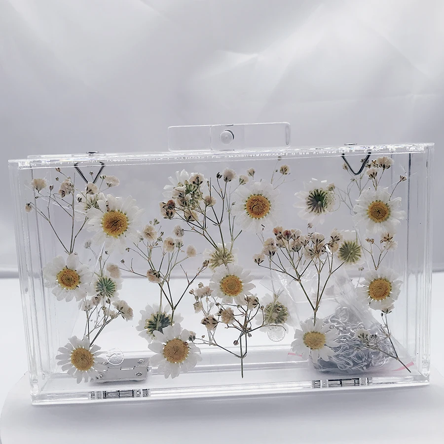 

New Arrival Acrylic Flower Clutches Cross Body Purse Evening Bags Chain Strap For Wedding Prom Banquet Ideal Gift Lady handbag