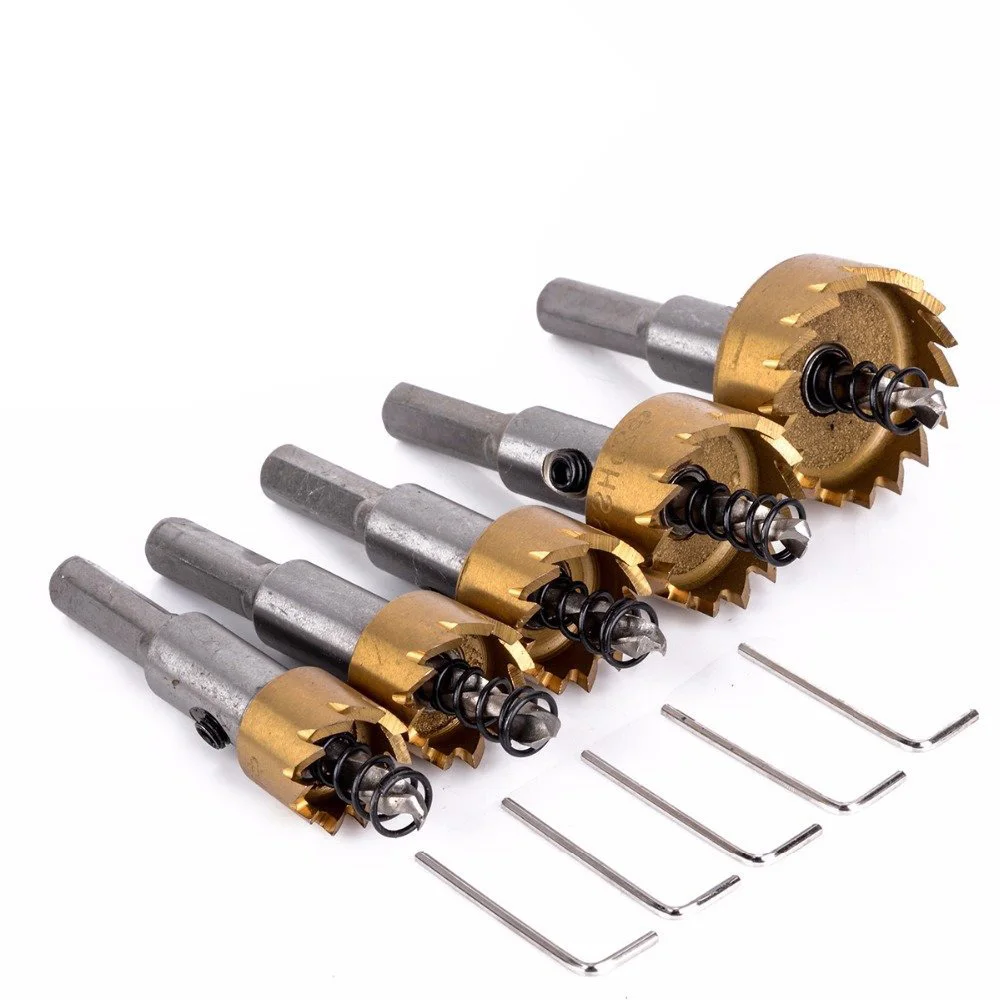

5 Pcs Carbide Tip HSS Drill Bit Metal Wood Drilling Hole Cut Tool For Installing Locks 16/18.5/20/25/30mm Saw Set