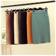 Элегантная однотонная женская юбка осень зима Женская Корейская эластичная высокая талия Женская шерстяная Горячая вязаная юбка vestidos YLFZ1066773