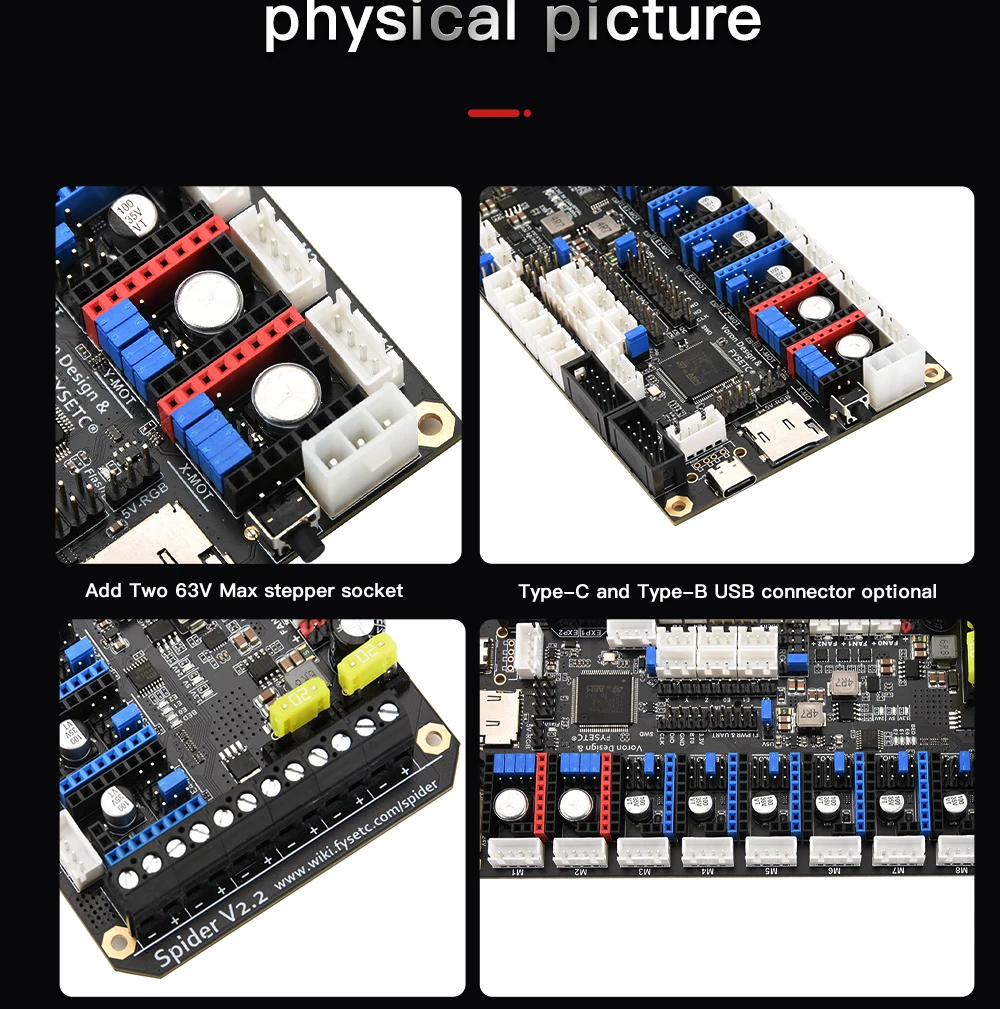 FYSETC Spider V2.2 Motherboard 32Bit Controller Board TMC2209 3D printer Part VS Octopus Replace For Voron 2.4 Voron Trident belt 3d printer