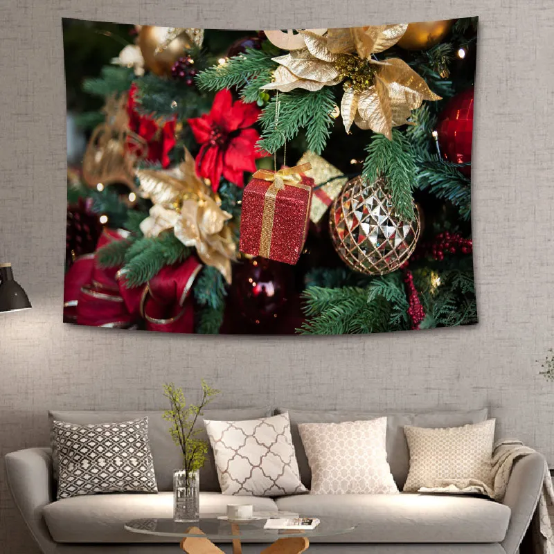 Christmas Tree Tapestry Christmas Gift Pattern Tapzi Wall Hanging For Home Decoration Living Room Bedroom Wall Art Large size - Цвет: Армейский зеленый