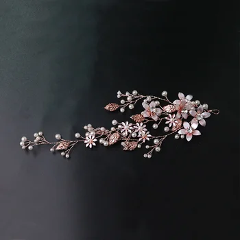 

FORSEVEN Luxury Rose Gold Leaves Flower Headband Handmade Pearl Rhinestone Headpeice Bride Wedding Hairband Women Hair JewelryJL