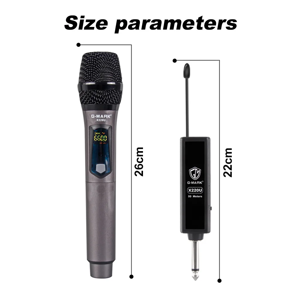 G-MARK X220U UHF Wireless Microphone Recording Karaoke microphone Handheld 2 channel lithium battery 50m receiving distance