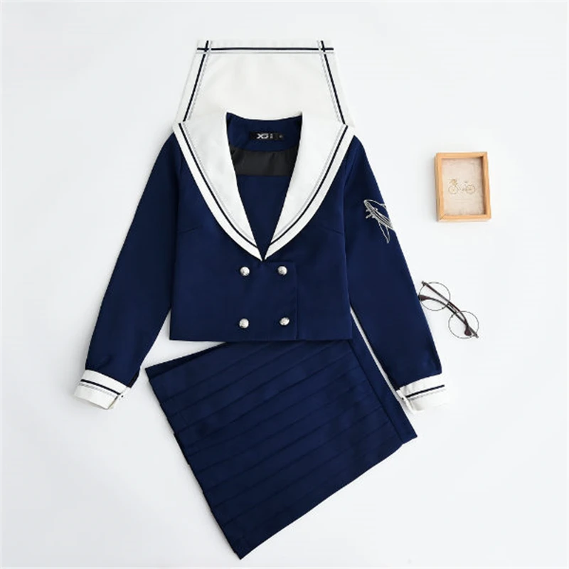 Long sleeve Japanese JK Sets School Uniform Girls Deep sea whale Spring Autumn High School Women Novelty Sailor Suits Uniforms 2