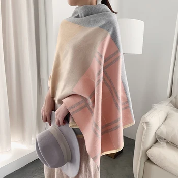 

2020New Autumn and winter Keep warm Fashion Scarf Thickening Trellis Medium and long Korean Style Student Minimalism Shawls