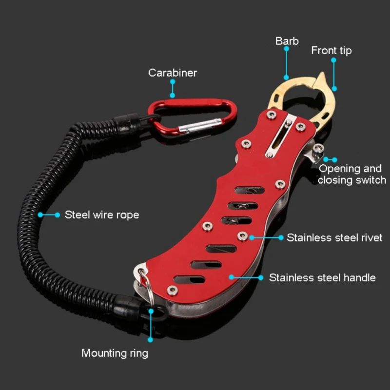 Fishing Handle Stainless Steel Fish Mouth Clip Control Outdoor Tool With Lanyard Fishing Tool