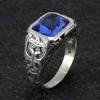 Real Pure 925 Sterling Silver Rings For Men Blue Natural Crystal Stone Mens Ring Vintage Hollow Engraved Flower Fine Jewelry ► Photo 3/6