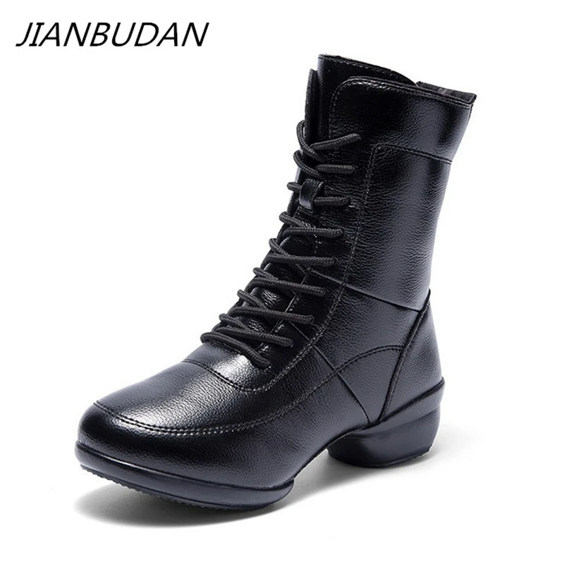 

JIANBUDAN Winter fitness boots Women's outdoor Casual waterproof snow boots autumn female Comfortable Leather Dancing boots