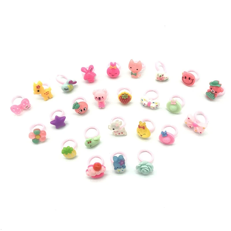 10pcs/lot Children's Cartoon Rings Candy Flower Animal Bow Shape Ring Set Mix Finger Jewellery Rings Kid Girls Toys