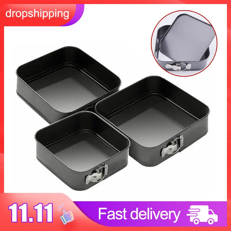1/3Pcs Square Shape Cake Tins Mold Non Stick Baking Bake Trays Pan Kitchen Dining Bar bread loaf pate toast cakes movable