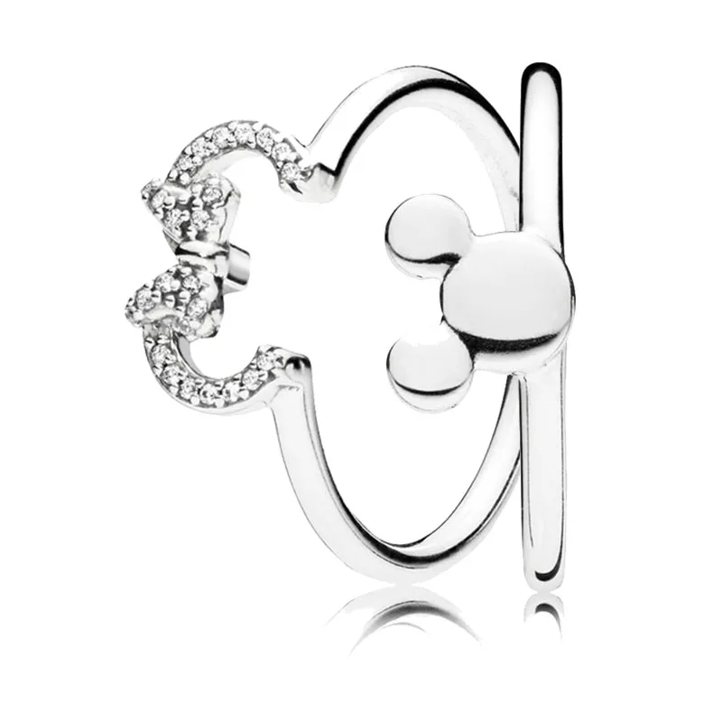 

100% 925 Sterling Silver Rings Mickey and Minnie Silhouette Pans Ring Original for Women Wedding Engagement DIY Jewelry Gift