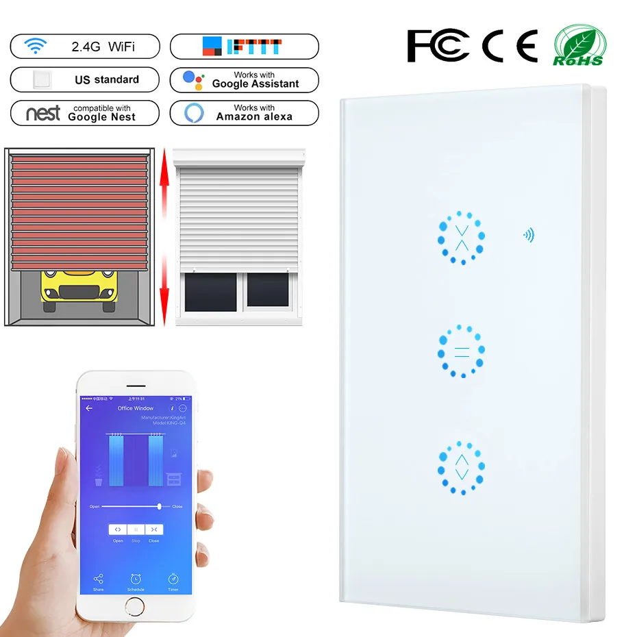 

Ewelink WiFi Smart Curtain Motor Blinds Switch EU/US Touch APP Voice Control by Alexa Google Home Smart Garage Shutter Switch