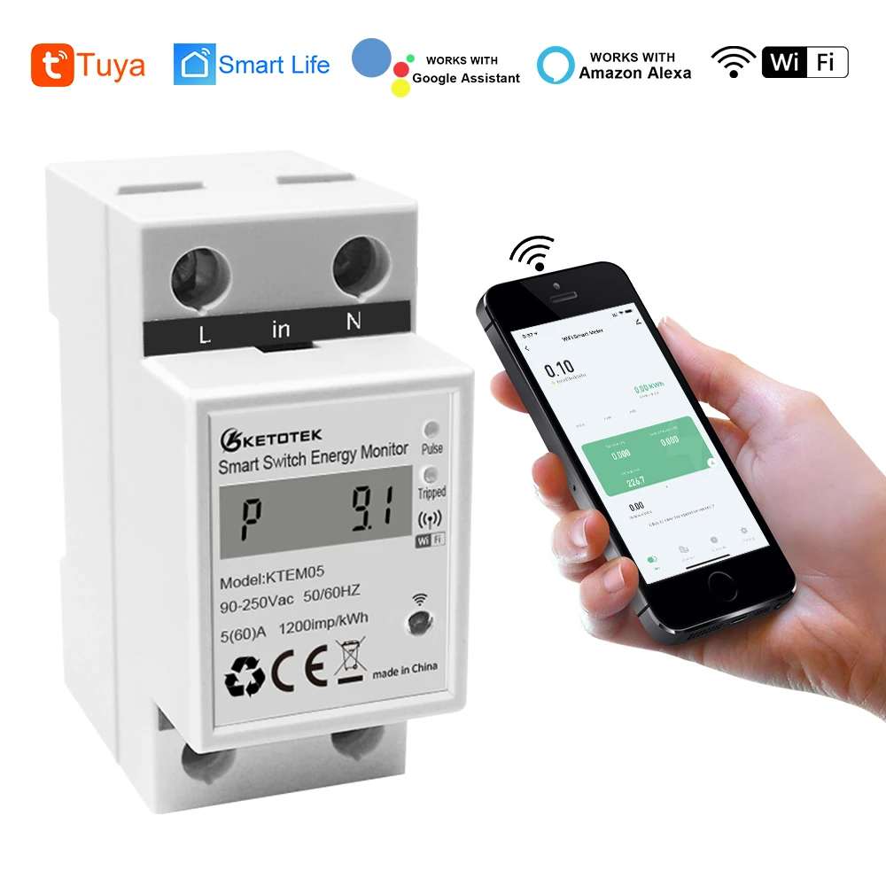 Din Rail Wifi Tuya Smart Energy Power Meter Kwh 110v 220v Voltmeter
