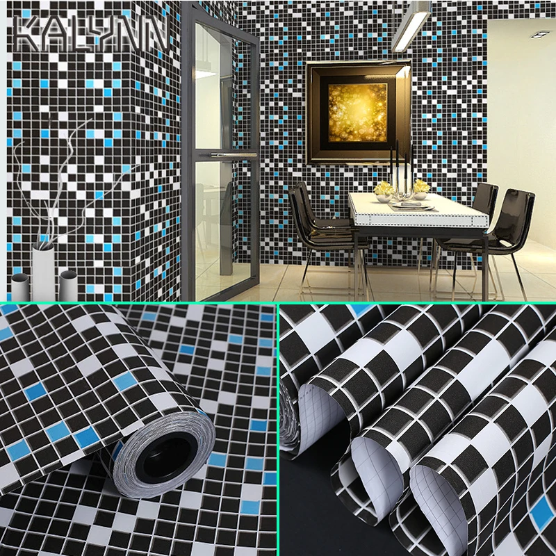 

PVC Mosaic Self Adhesive Wallpaper for Kitchen Backsplash Tiles Vinyl Contact Paper Proof Bathroom Wall Decor DIY Stickers black