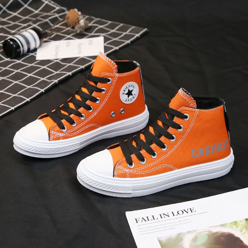 

Women's High Top Vulcanized Shoes White Sneakers Women Canvas Casual Shoes Female Comfortable Breathable Flats Shoes W31-56