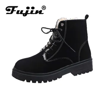 

Fujin Snow Boots Women Winter Plush Keep Warm Fashion Round Toe Platform Flat Bottom Flock Breathable Women Leisure Short Boots
