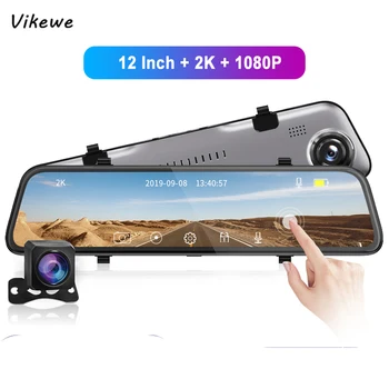 

Vikewe Car Dvr 12 Inch Stream Media RearView Mirror 2K Night Vision Video Recorder Auto Registrar With 1080P Rear View Camera