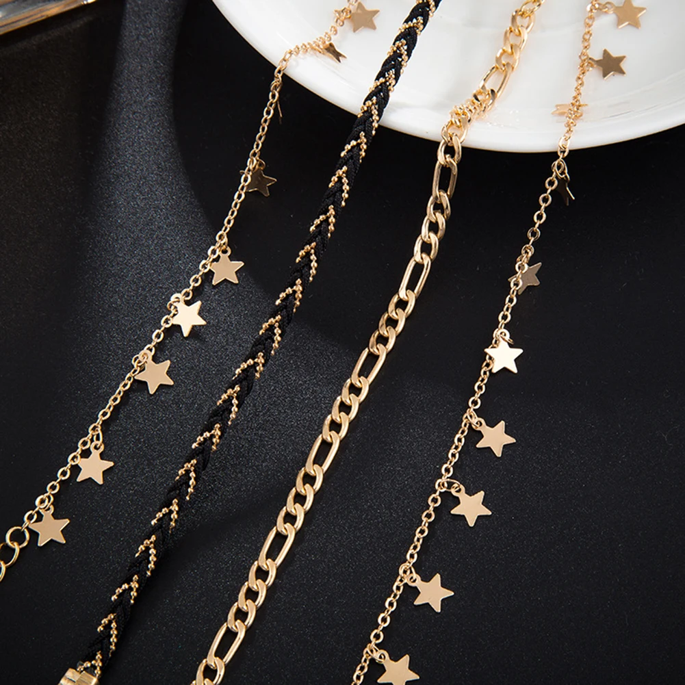 4Pcs/Set Star Charm Braided Rope Anklet Women Sandal Barefoot Ankle Bracelet ankle bracelet Woman's accesories bracelet on the l