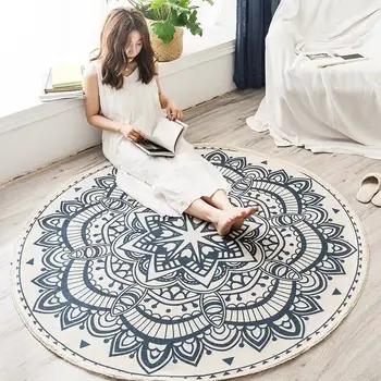 

Carpet 3D Printed Boho Style Tassel Round Rug Hand Woven National Classic Tapestry Sofa Bedroom Cushion Floor Mats Home Decor