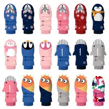 Детские Лыжные варежки, водонепроницаемые бархатные толстые теплые Мультяшные перчатки для студентов