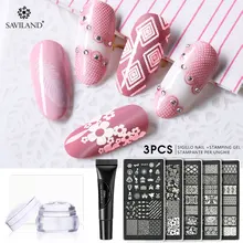 SAVILAND Гель-лак для штамповки ногтей+ шаблон для дизайна ногтей+ силиконовая пластина для штамповки ногтей 3 набора DIY штамп шаблон Гель-лак
