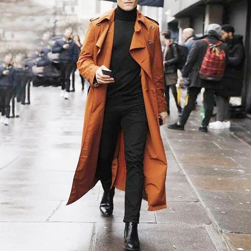 Тренч, мужское повседневное приталенное ветрозащитное пальто размера плюс, однотонное длинное мужское модное зимнее пальто, мужская куртка, Мужское пальто s