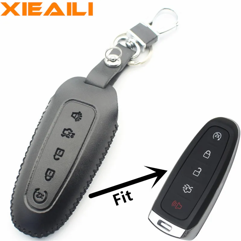 Чехол для смарт ключа XIEAILI из натуральной кожи с 5 кнопками Ford Edge/Explorer/Escape/Flex