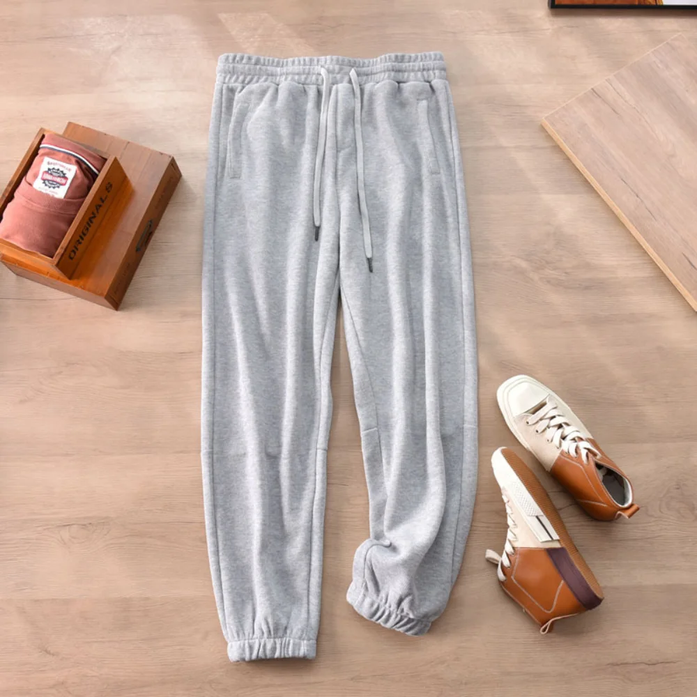 

Высокоэластичные двухсторонние хлопковые спортивные брюки с завязкой на щиколотке мужские осенние японские Свободные повседневные спортивные брюки Модные