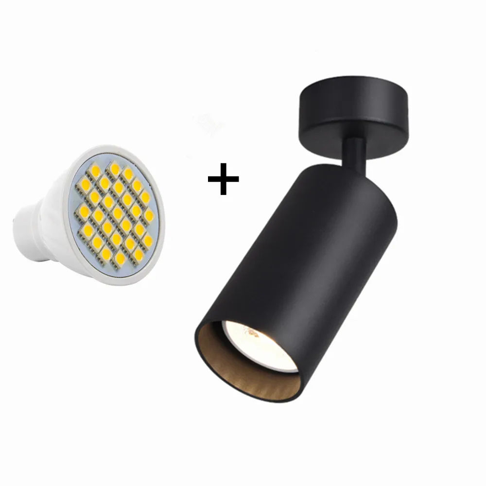 [DBF] 360 градусов Поворотный поверхностный потолочный светильник с 5 Вт GU10 лампа сменный Светодиодный прожектор для кухни гостиной - Цвет корпуса: Black