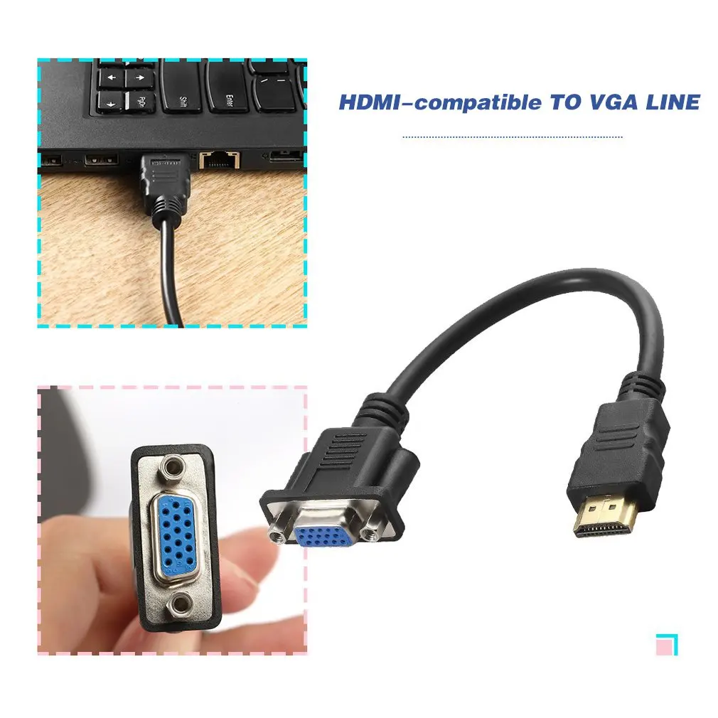 Cable convertidor ligero y duradero para adaptador HDMI macho a VGA D SUB, Pines, negro, para conjunto de HDTV|Transformadores de teléfonos| - AliExpress