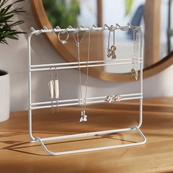 

20.5*9*19cm Metal Jewelry Rack Shelves Organizer 3 Layers Necklace Earring Display Stand Home Decorative Shelves Pink/White