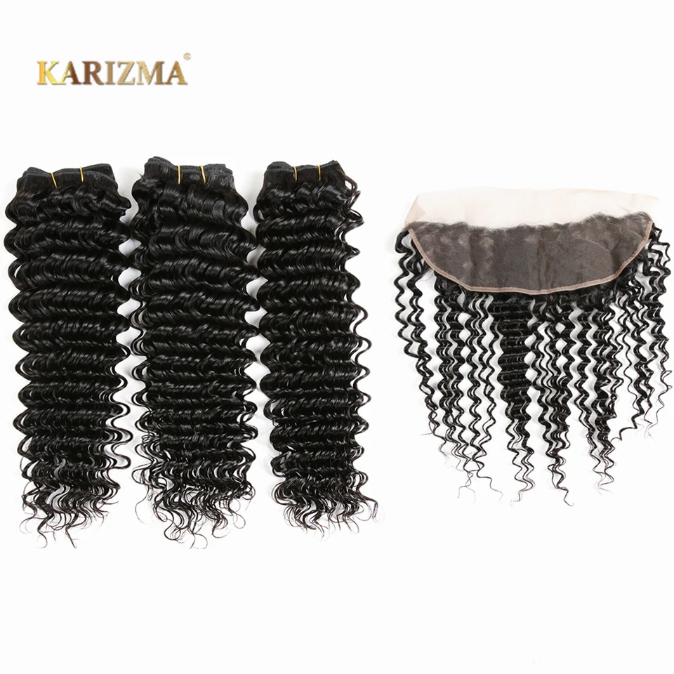 

Karizma Peruvian Deep Wave Bundles With Closure Lace Frontal 13X4 100% Human Hair Bundles With Frontal Non Remy Hair Extensions