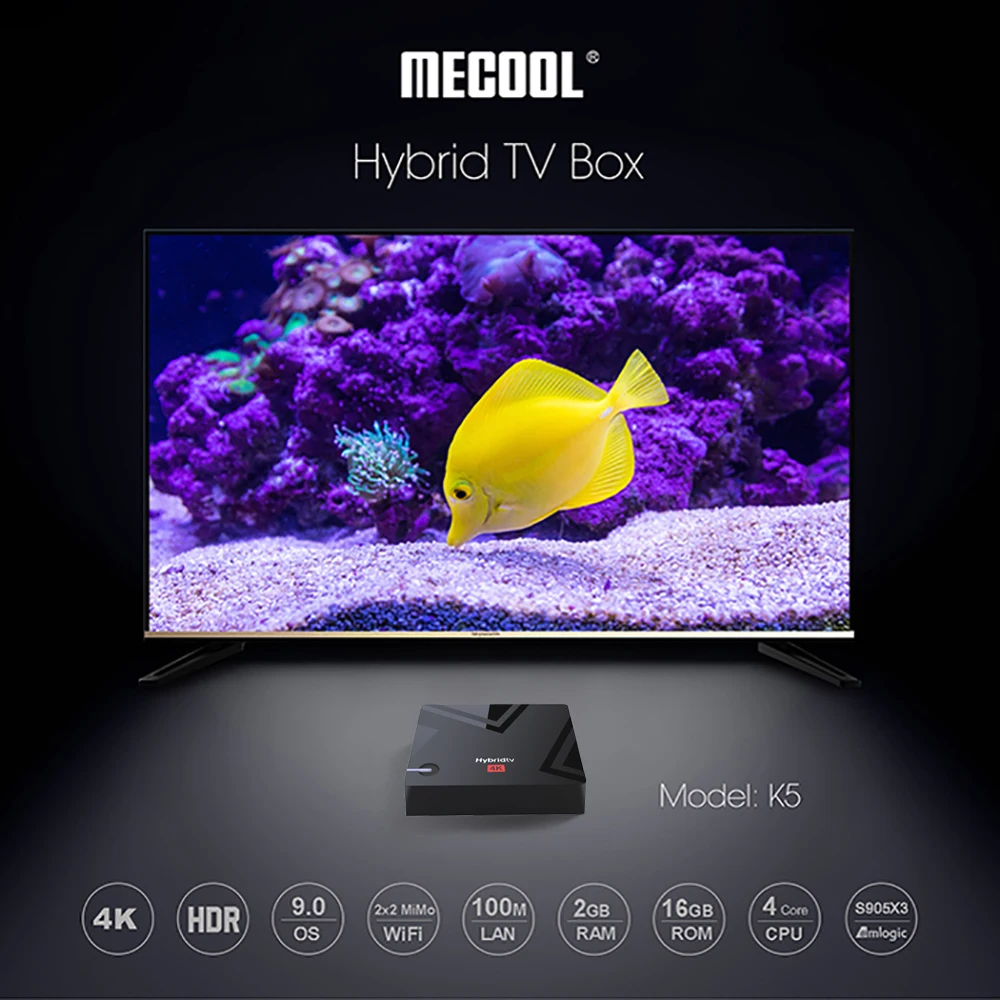 Приставка Смарт ТВ MECOOL K5 DVB S2/T2/Android 9 0 Amlogic S905X3 100M 2 4G/5G WIFI BlueTooth Гб 16 приставка PK K6