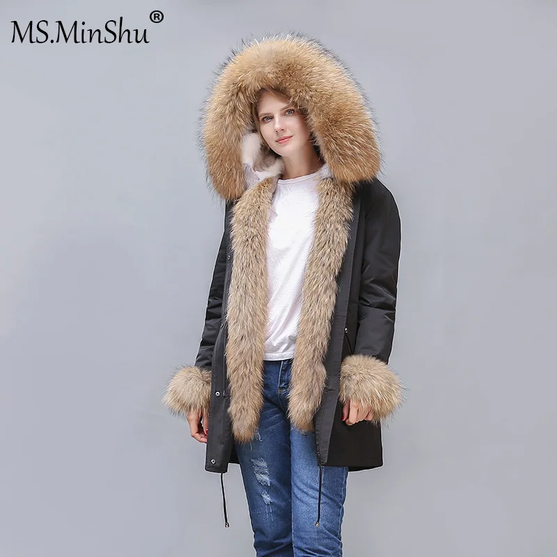 Womens Fox Fur Coat Parkas Winter jacket coat women parka big real fur collar kurtka damska natural fox fur liner long outerwear