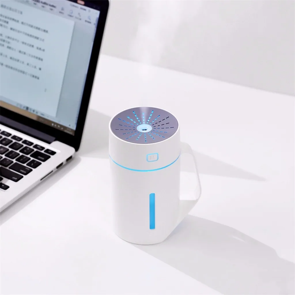 Портативный увлажнитель воздуха для автомобиля, USB, мини, домашний, в форме чашки, увлажнитель воздуха, диффузор, ароматический туман, очиститель, увлажнитель для автомобиля, 1,5 Вт, DC 5 В, 420 мл