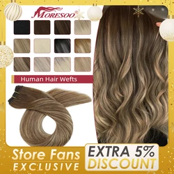 Moresoo Human Hair Wefts Brazilian Machine Remy Natural Straight Weaving Bundles 100g Per Sew in Seamless Invisible Thick Hair