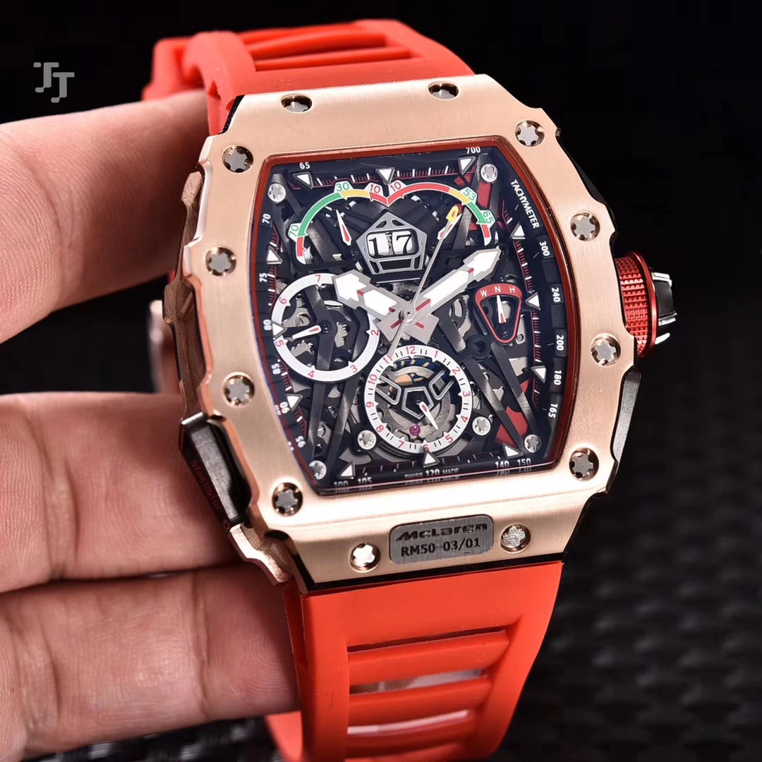 

Brand New Black Red Rubber Men Watch Sapphire Automatic Mechanical Silver Rose Gold Date Flyback Titanium 904L Stainless Steel