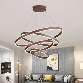 

New brown aluminum rings pendant lights modern LED pendant lamp 1/2/3/4 circles AC110~240V lobby living room dining room kitchen