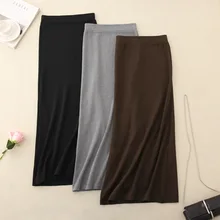 YAYEYOU/Новинка года; сезон осень-зима; 3 цвета; Женская прямая трикотажная Однотонная юбка до середины икры; Повседневная Высокая талия; для отдыха