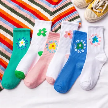

Little Flower Girl Socks Cotton Socks Korean Japanese Fashion Socks Flower Pattern Sports Girl Skateboard Socks