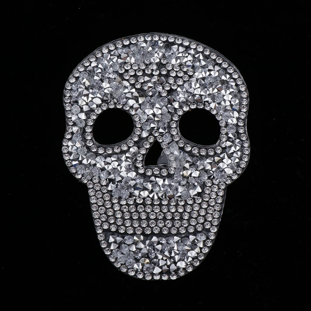 6Pcs Bling Skull Head Rhinestone Appliques Iron/Sew On Hat Bag Clothes Patch